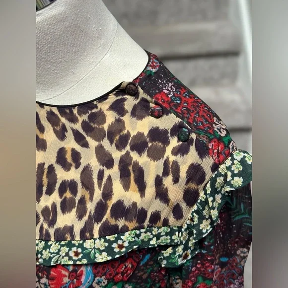 Anthropologie Scotch & Soda Leopard & Lillies Floral Long Sleeve Mini Dress Chic - Picture 10 of 16